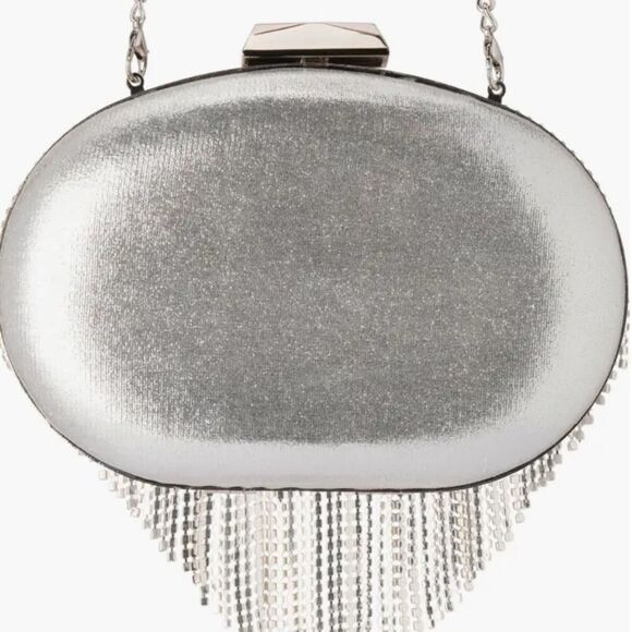 Olga Berg Bria Crystal Fringe Clutch in Silver. New with flaw. Gorgeous! - Picture 3 of 16